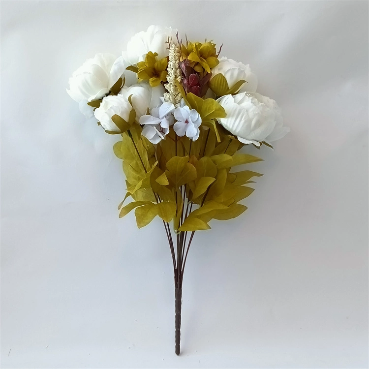 Artificial 13 Heads Silk Peony Flowers Bouquet for Home Wedding Decoration