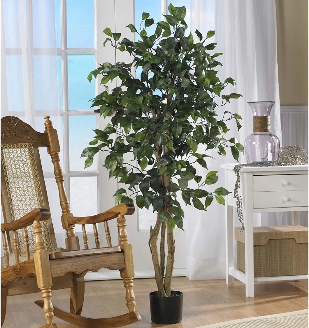 Indoor Small Potted Banyan Plant High Simulation Green Silk Leaves Artificial Ficus Bonsai Tree for Home Decoration