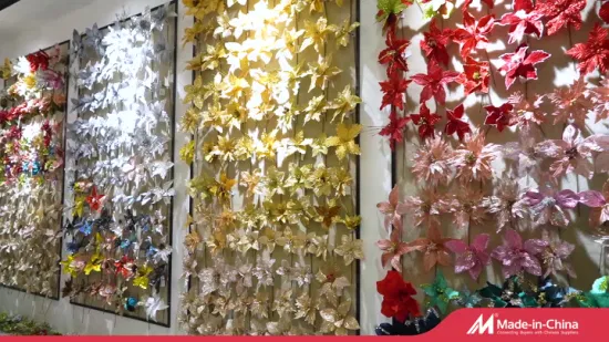 Flores artificiales Navidad terciopelo amarillo Poinsettia flores navideñas brillantes para decoración del hogar adorno navideño